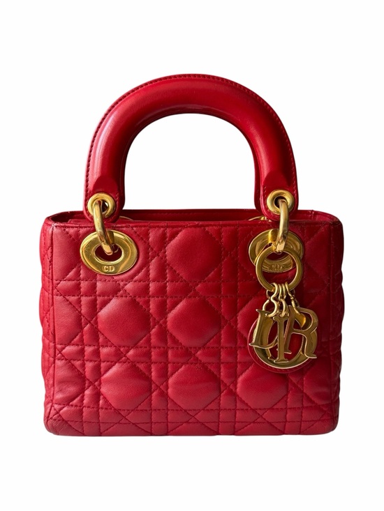 Dior Handbags - Christian Dior Lady Dior Mini Cannage Lambskin Bag Red Gold Hardware w/ Strap